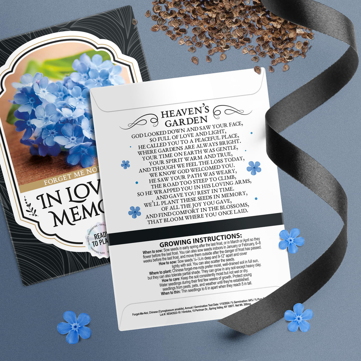 Vimtoba blue forget-me-not bloom close-up highlighting memorial symbolism