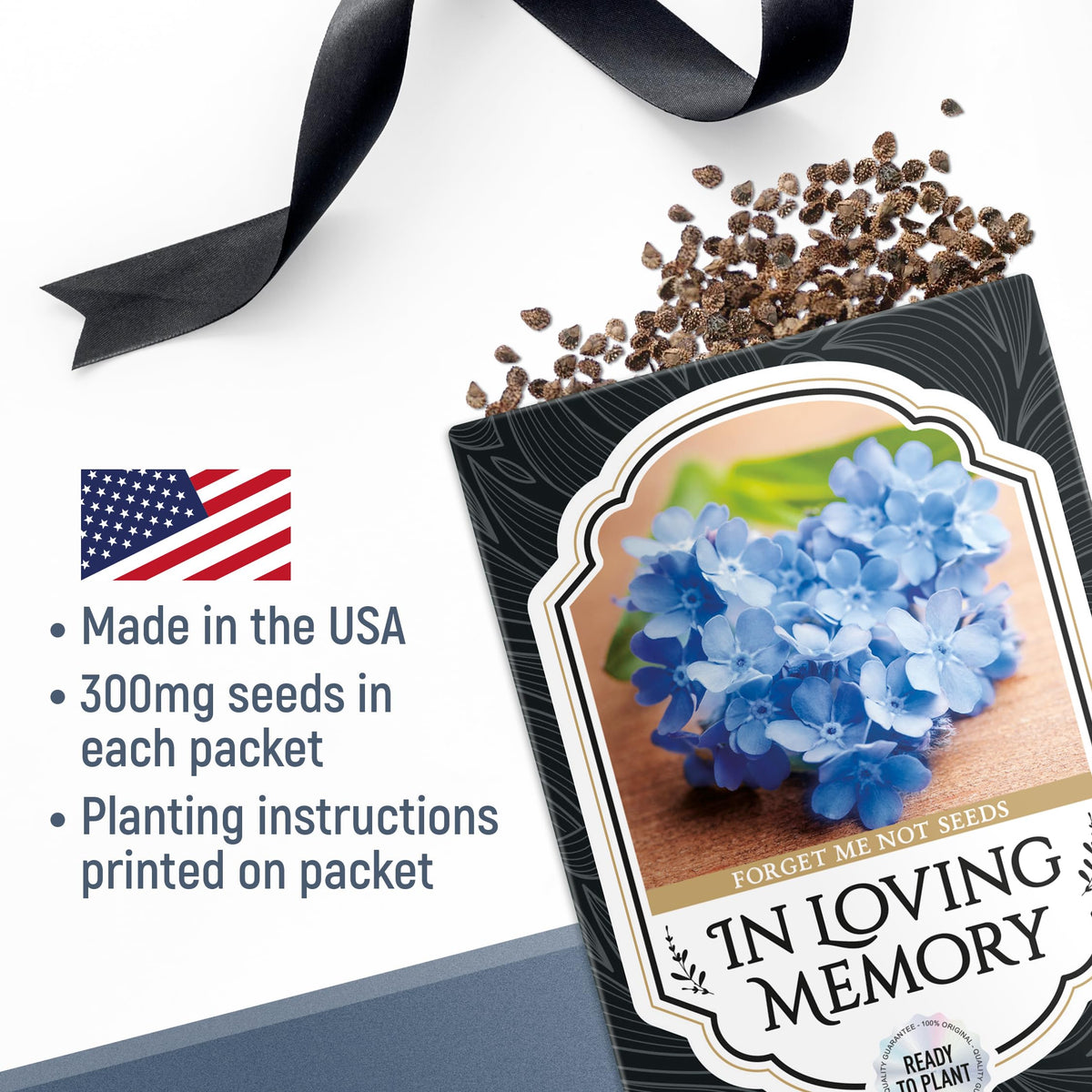 Vimtoba memorial seed packet back with comforting poem for remembrance