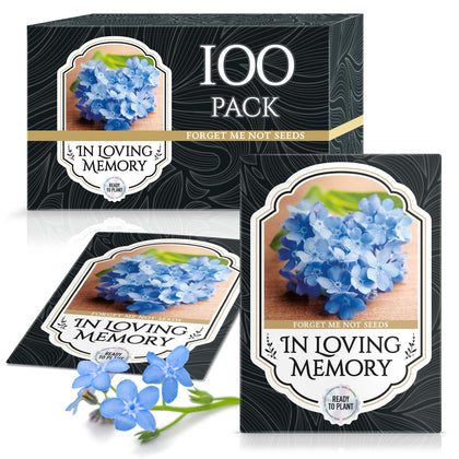 Vimtoba memorial Forget-Me-Not seed packet front with blue blooms for remembrance