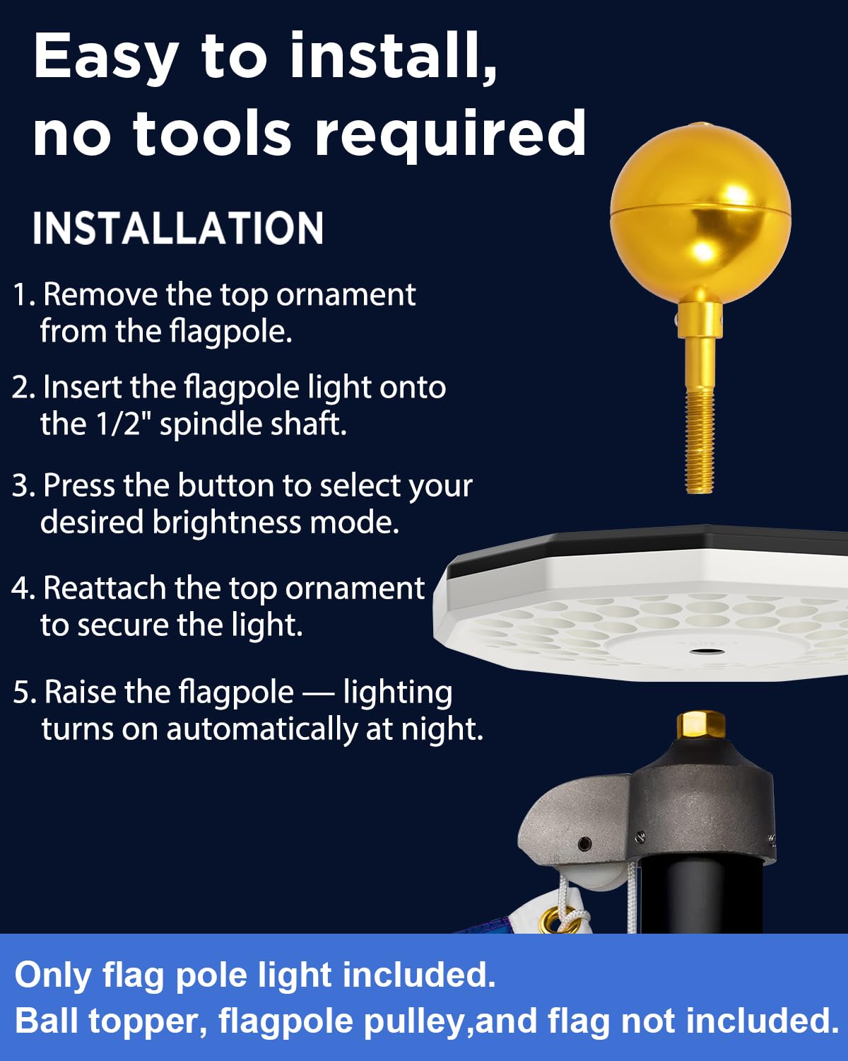 vimwing flagpole light solar panel charges by day for all-night operation