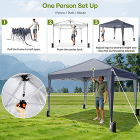 Vinabilia pop-up canopy sidewalls assembly view highlighting flexible configurations.