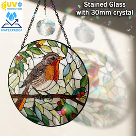 Vinatimes robin bird window hanging showcases kaleidoscopic reflections in sunlight
