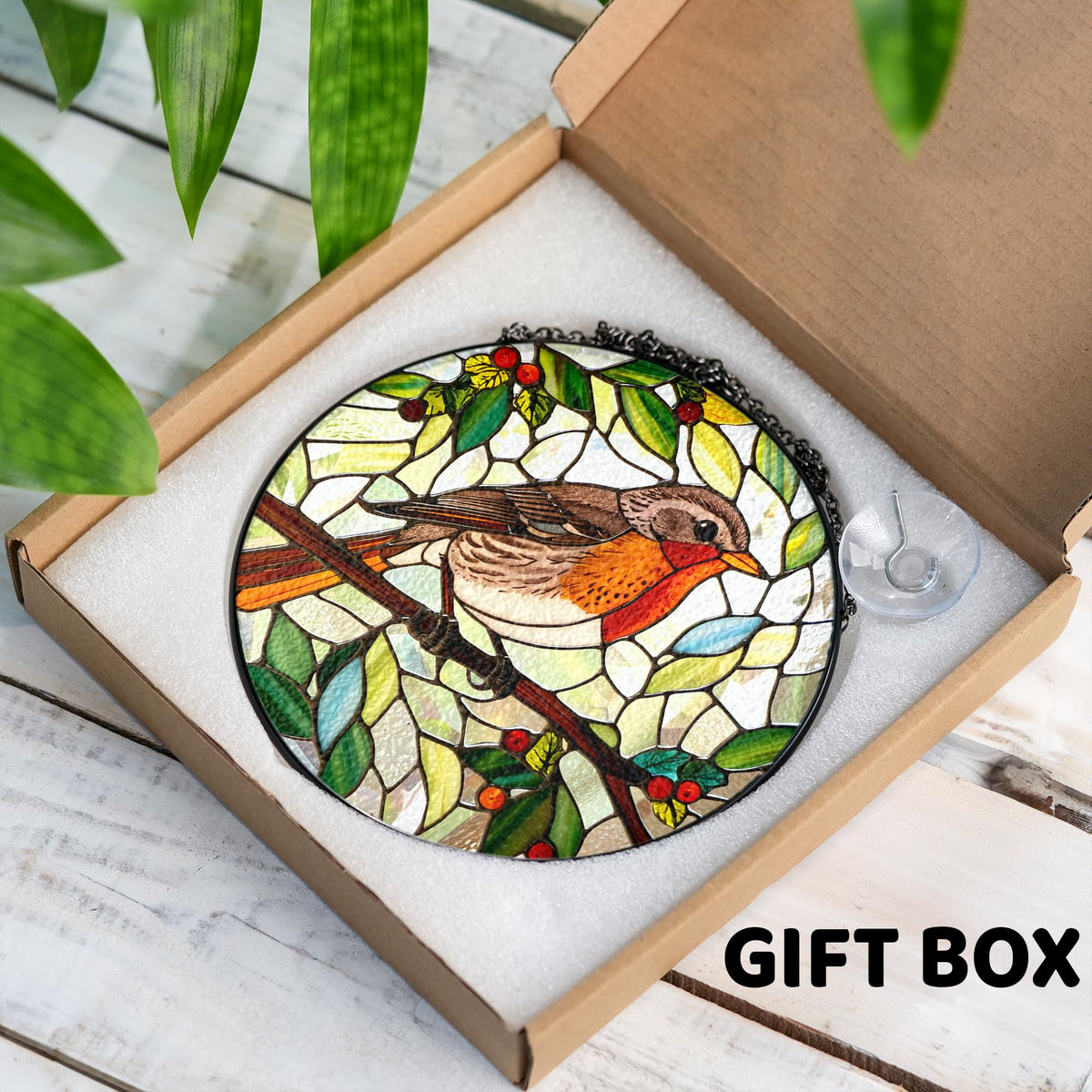 Vinatimes stained-glass robin charm enhances home decor with cheerful symbolism