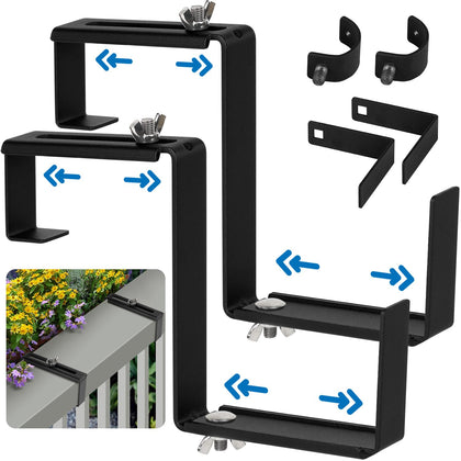 Vinazone planter bracket black on rail for balcony railing display.