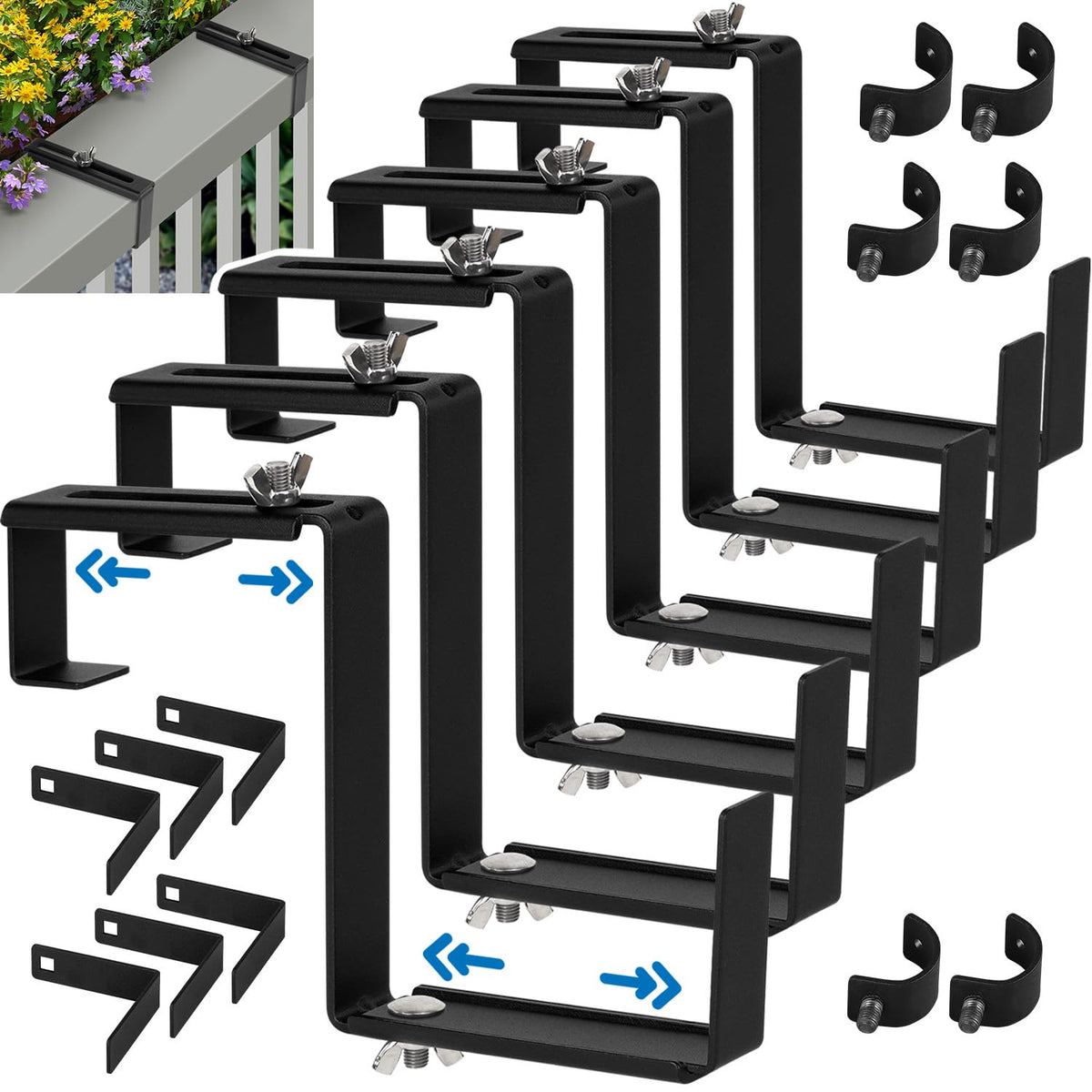 Vinazone window box bracket with adjustable top and bottom bars for versatile planter fit.