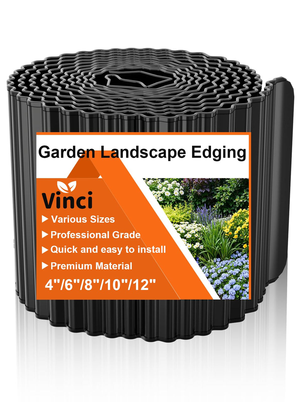 Vinci Garden Edge shows corrugated steel texture, a durable border around flower beds.