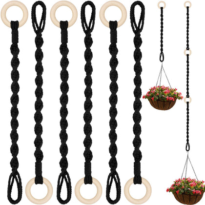 Vincreem 6-pack macrame hanger extenders with wooden rings enable versatile indoor displays.