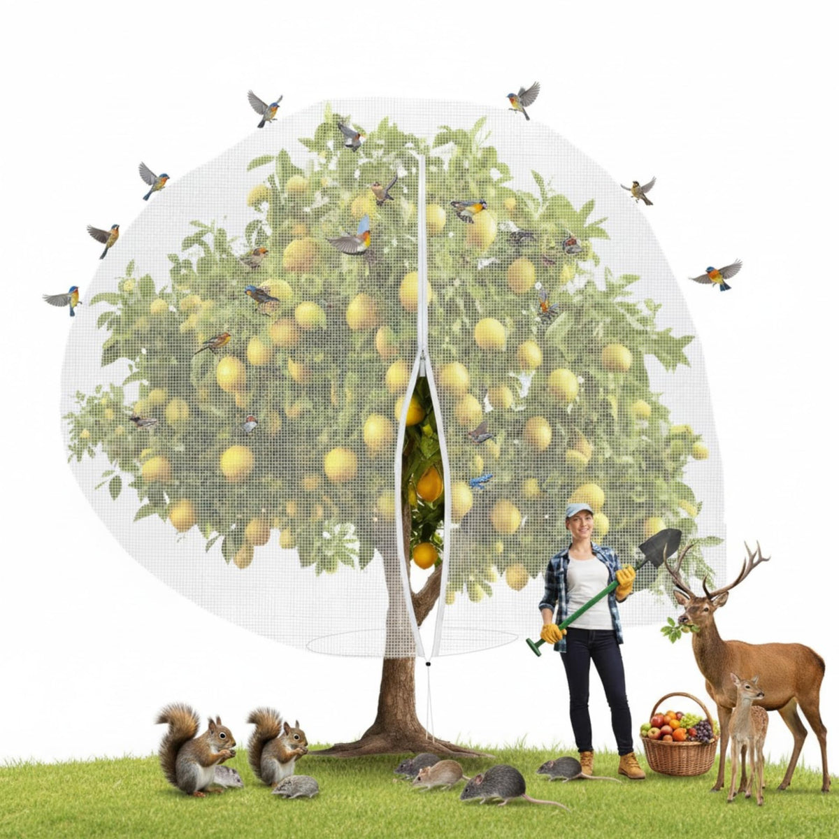 Vincreem 10x14 ft netting covers an entire fruit plant for full protection.