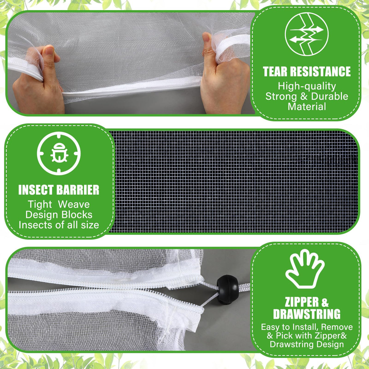 Vincreem heavy-duty netting guards fruit from squirrels and birds.