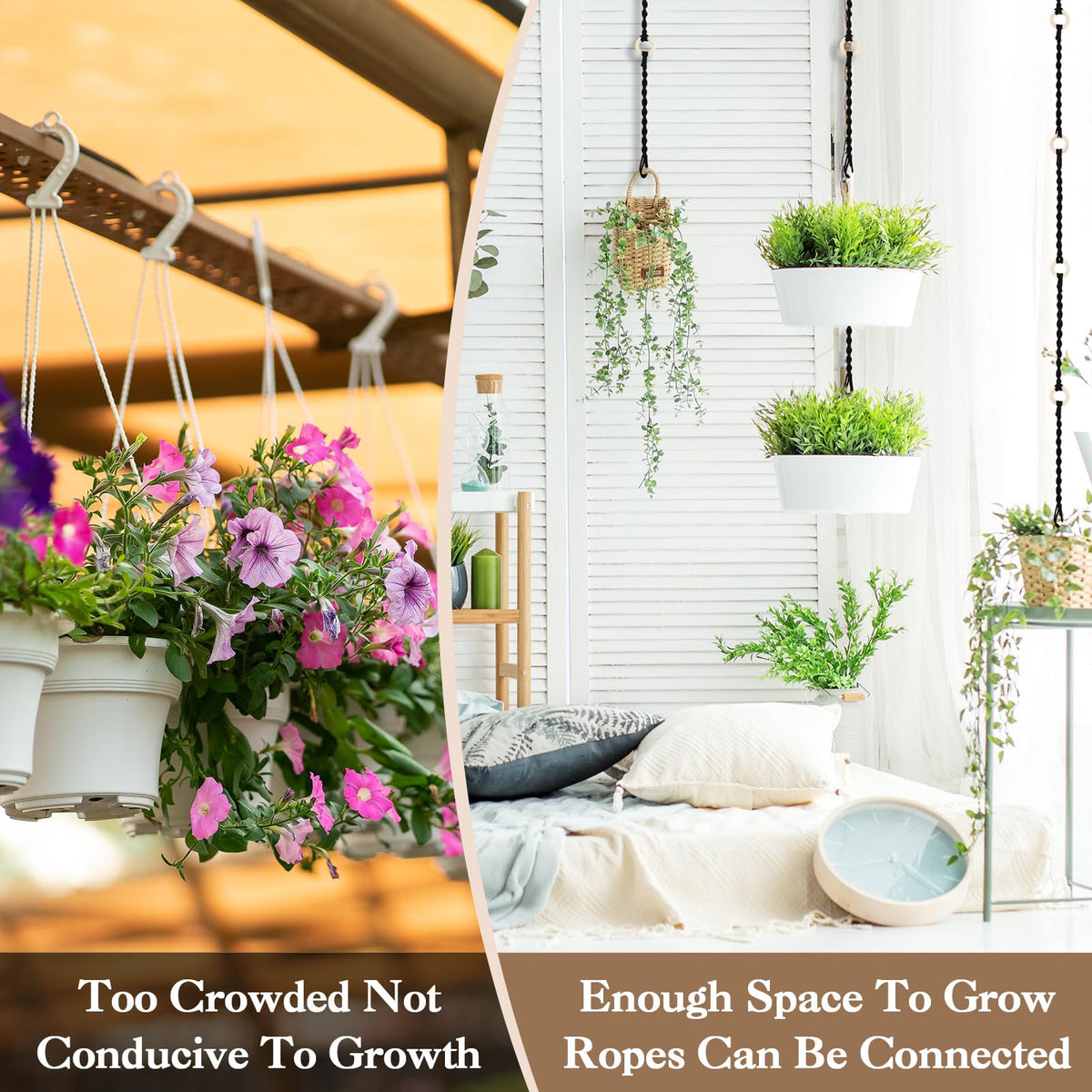 Vincreem indoor outdoor plant display using hangers for stylish plant placement.