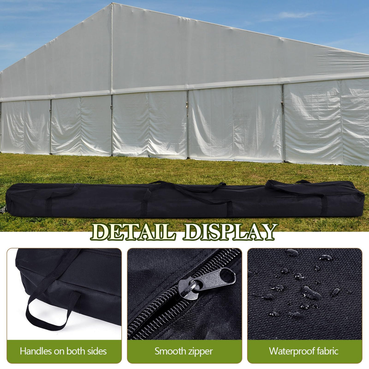 Vincreem tent poles bag in classic black fits any camping kit.