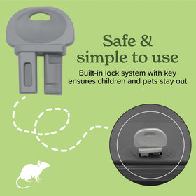 Vine HomeCare mouse bait station shown with the included key for security.