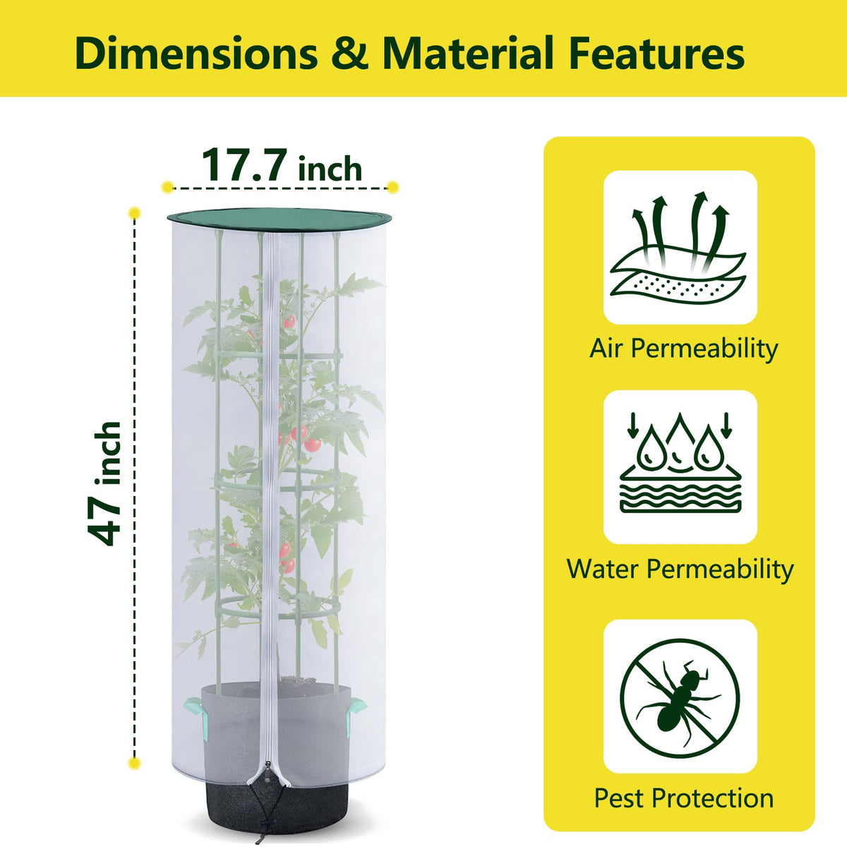 VINEGROW breathable mesh coverage keeps light and moisture while safeguarding plants.