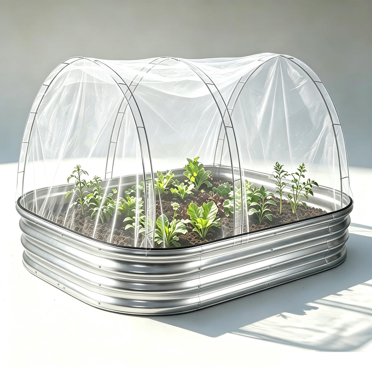 VINEGROW double-wire arches offer strong sag resistance for garden fabrics.
