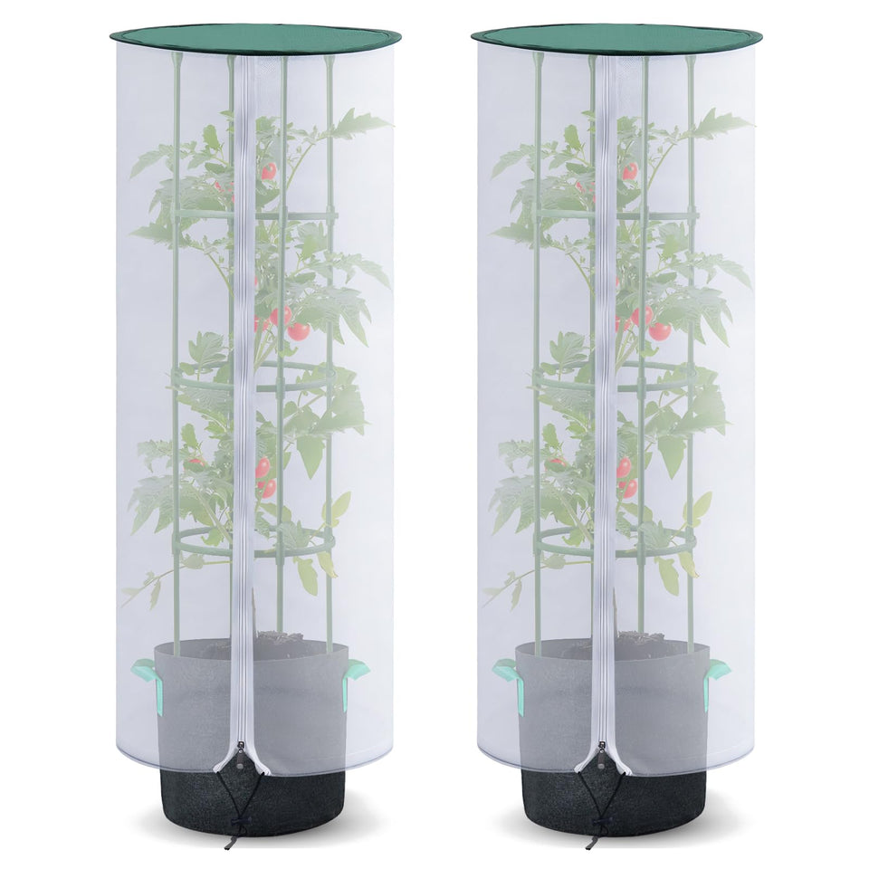 VINEGROW tomato cover with zipper shields ripening fruit from birds.