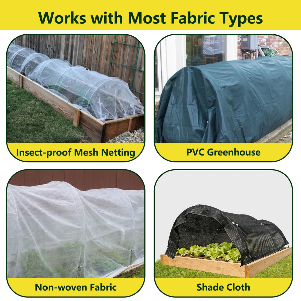 VINEGROW universal steel frame supports frost cloth, netting, and shade cloth.