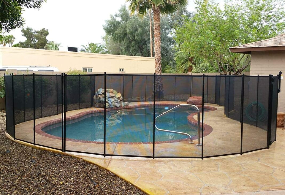 VINGLI pool fence surrounds an in-ground pool for safer boundaries around kids.