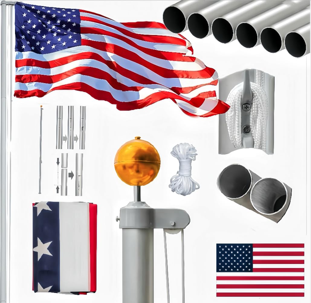 VINGLI 20ft sectional flag pole outdoors with rust-proof aluminum for durable yard displays