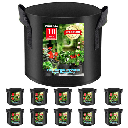 Vinmoso 10-pack grow bags with sturdy handles for easy transport of soil