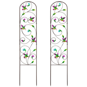 VinSees hummingbird trellis pair with perched birds for vibrant vertical gardening.