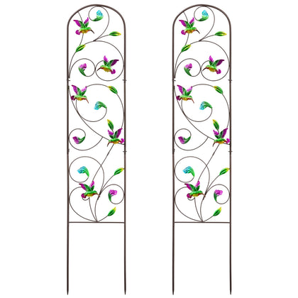 VinSees hummingbird trellis pair with perched birds for vibrant vertical gardening.
