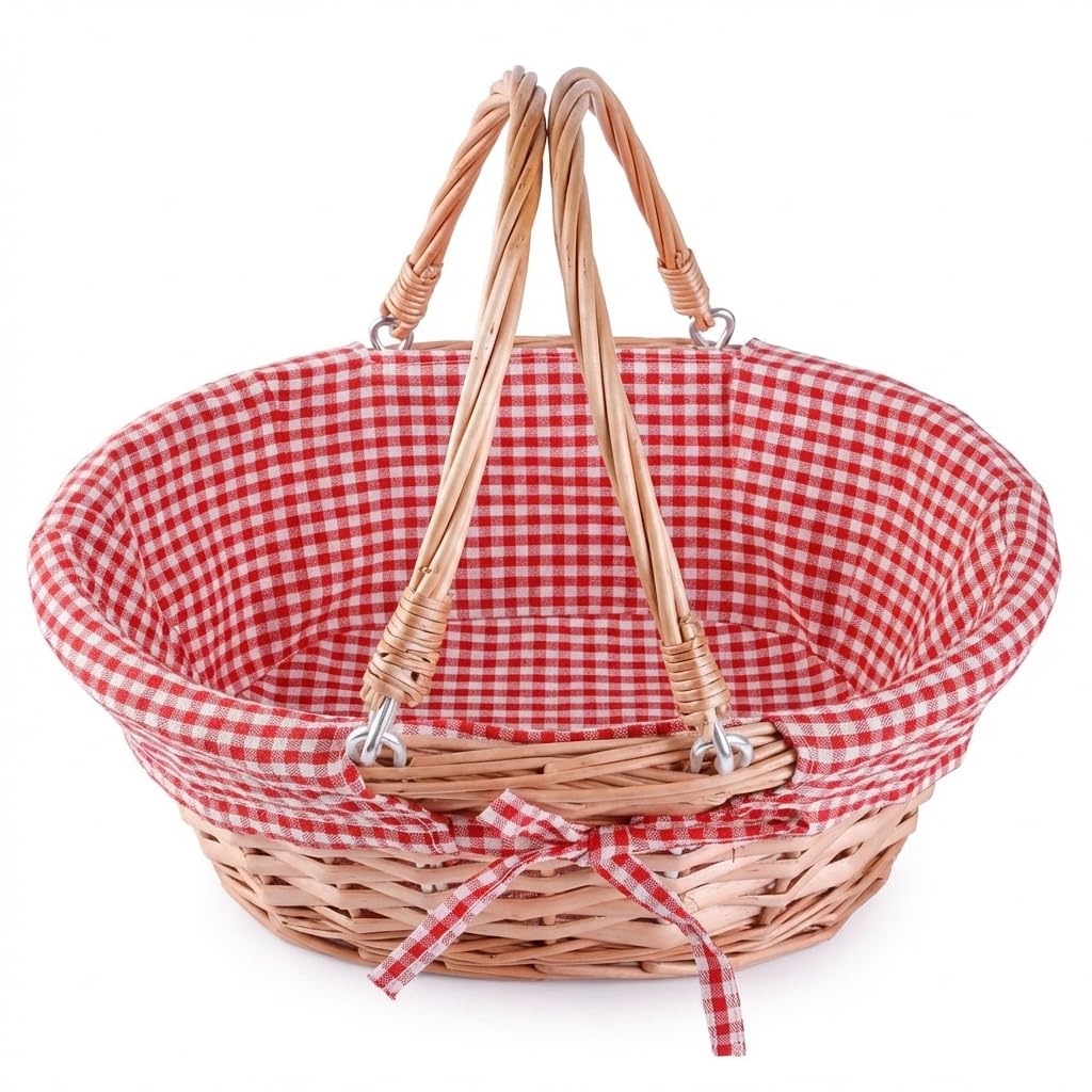Vintiquewise oval wicker bread basket with removable red liner, easy to clean.