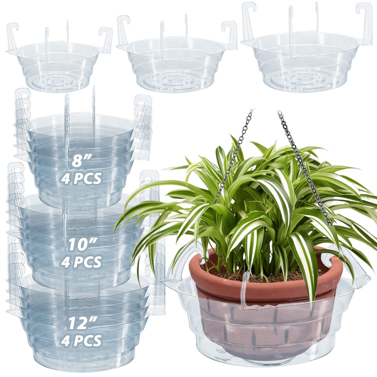 VIOBEPASS 8-inch hanging tray: clear self-watering solution for compact planters.