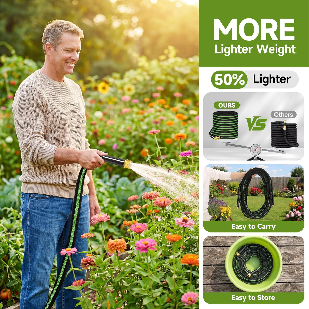 VIONMI garden hose 75ft leak-proof connectors ensure secure connections with extra washers.