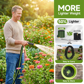 VIONMI garden hose 75ft leak-proof connectors ensure secure connections with extra washers.