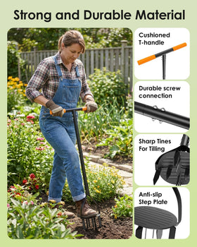 VIOREMOS hand tiller ideal for beds lawns and aeration tasks