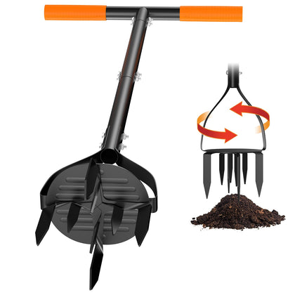 VIOREMOS hand tiller with a 40-inch ergonomic handle for comfortable gardening