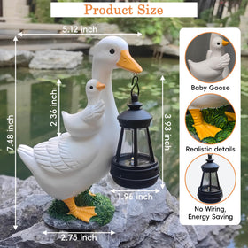 ViQuHaT goose statue lantern-lit dusk, solar lantern casts a warm glow