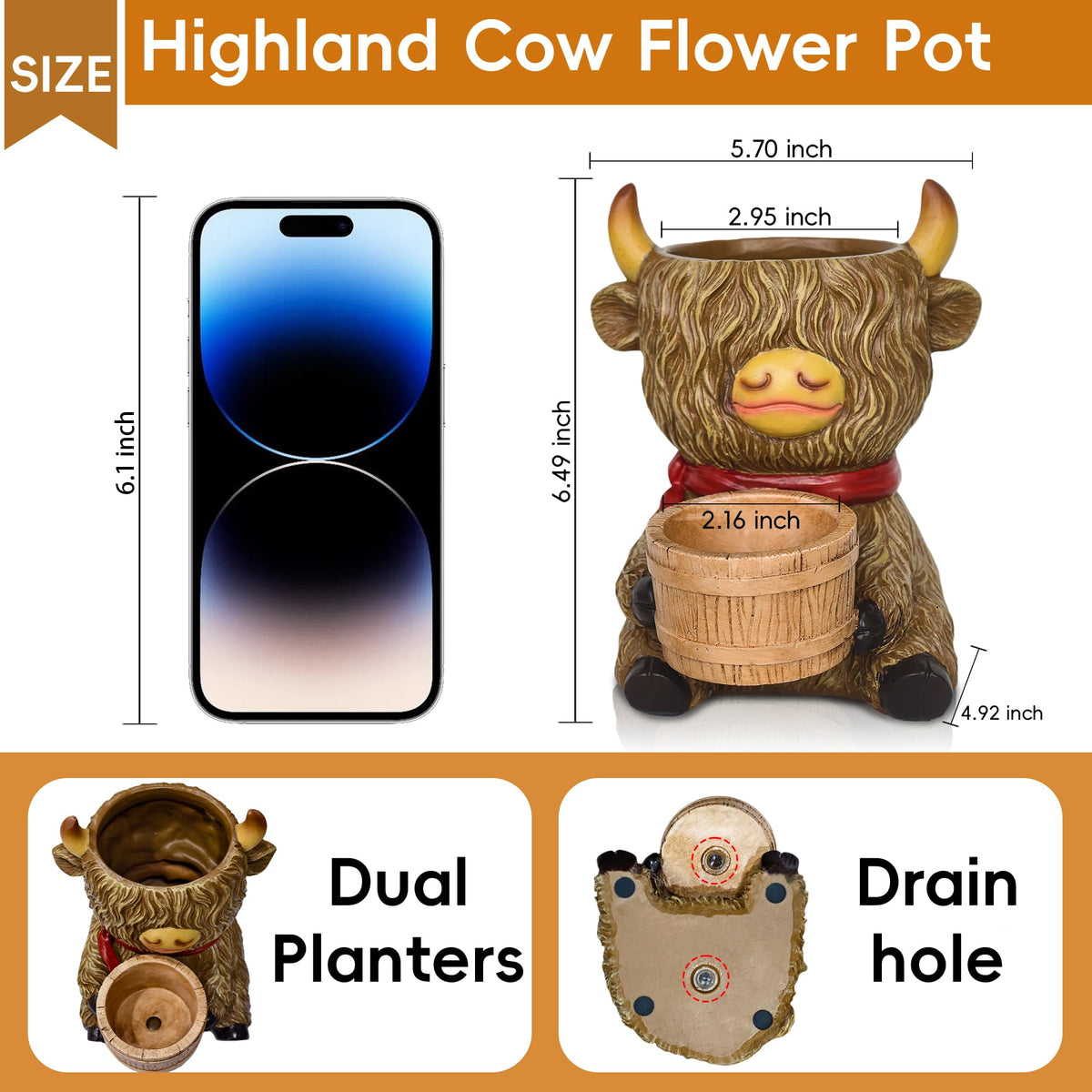ViQuHaT hollow-head planter with drainage holes supports healthy succulents.