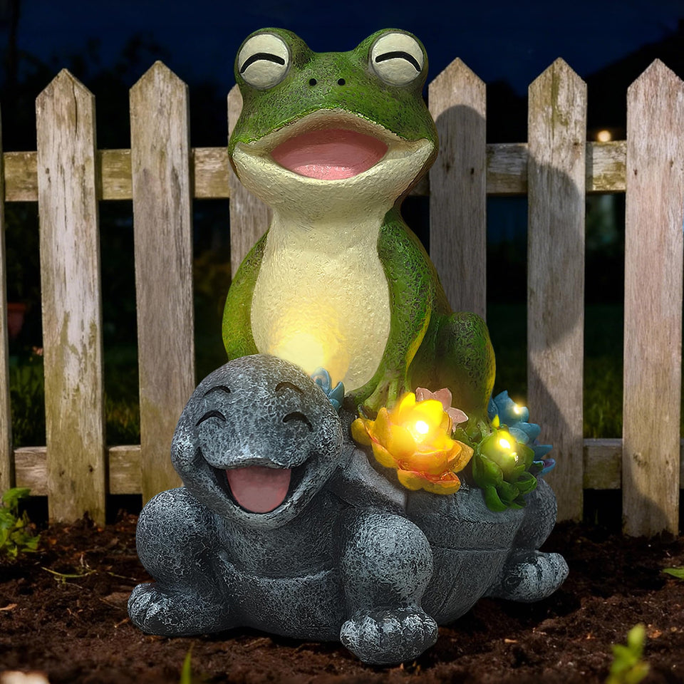 ViQuHaT solar turtle back planter glows softly to light garden paths