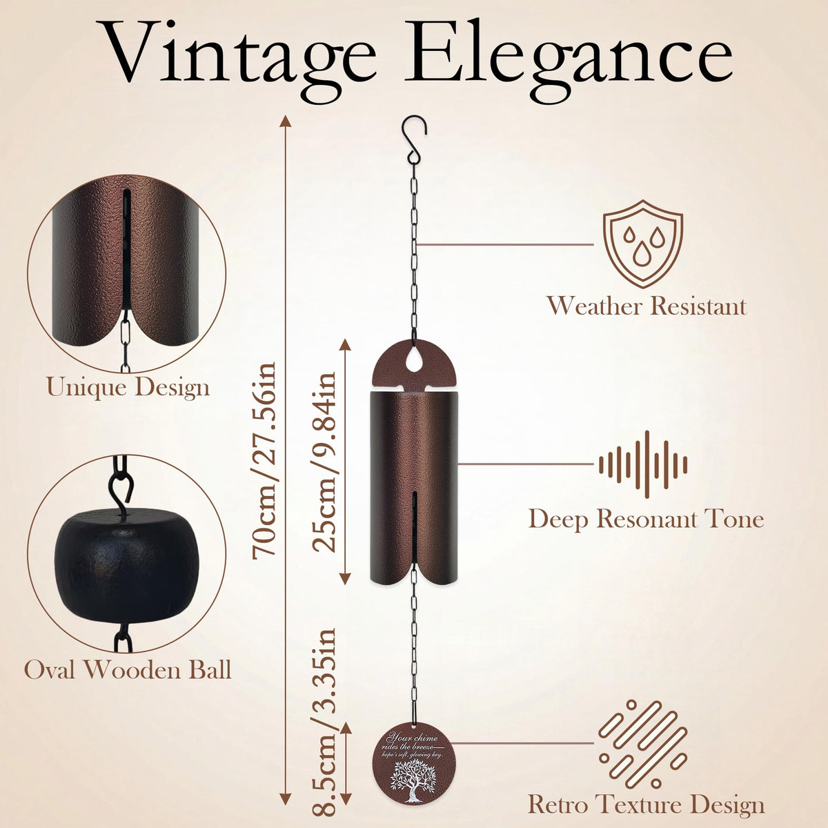 ViQuHaT handcrafted rustic brown wind chime for porch elegance