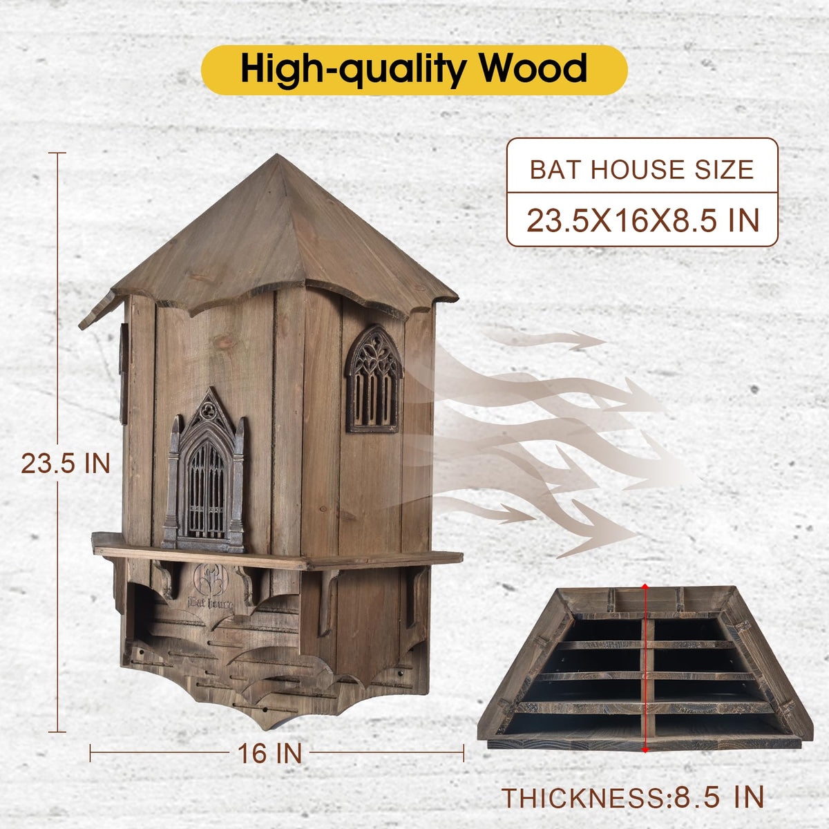 VIREESR bat house XL waterproof cedar material emphasizes durability in various weather conditions.