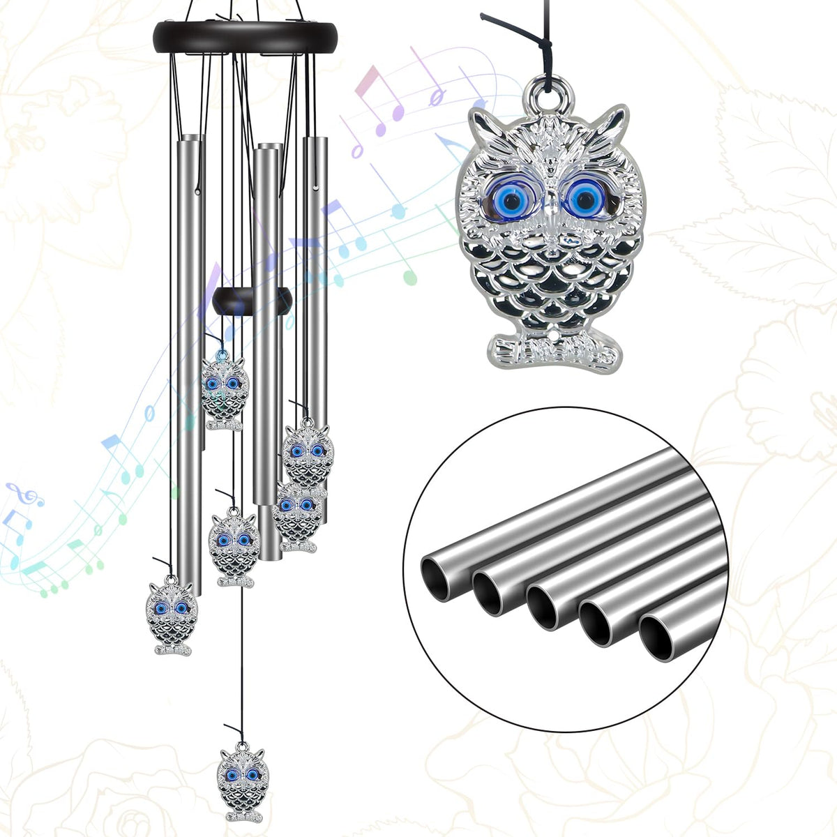 Virekm blue evil eye owl chime serves as a decorative focal point.