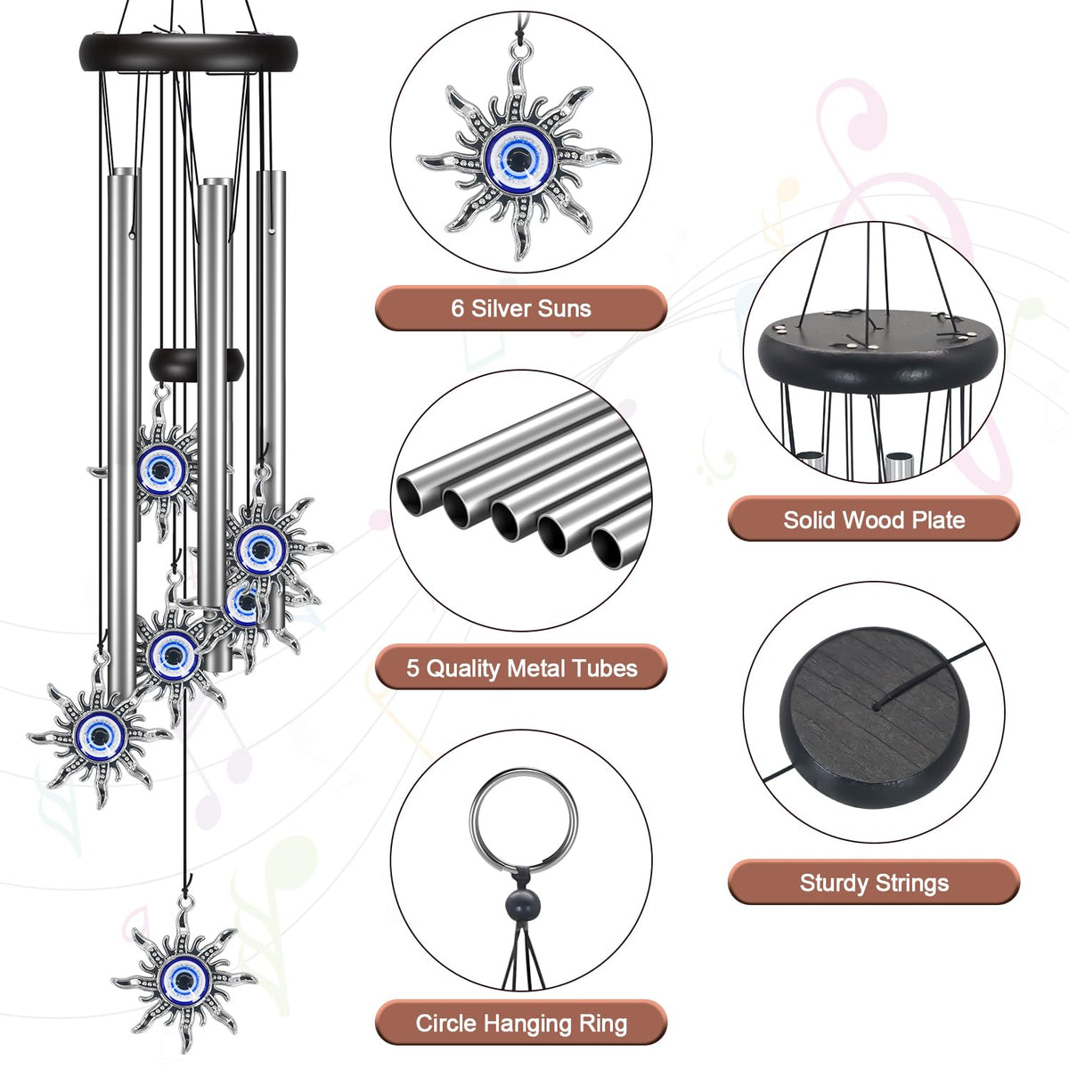 Virekm Mom Windchime measures around 25.5 inches for wall or door hanging