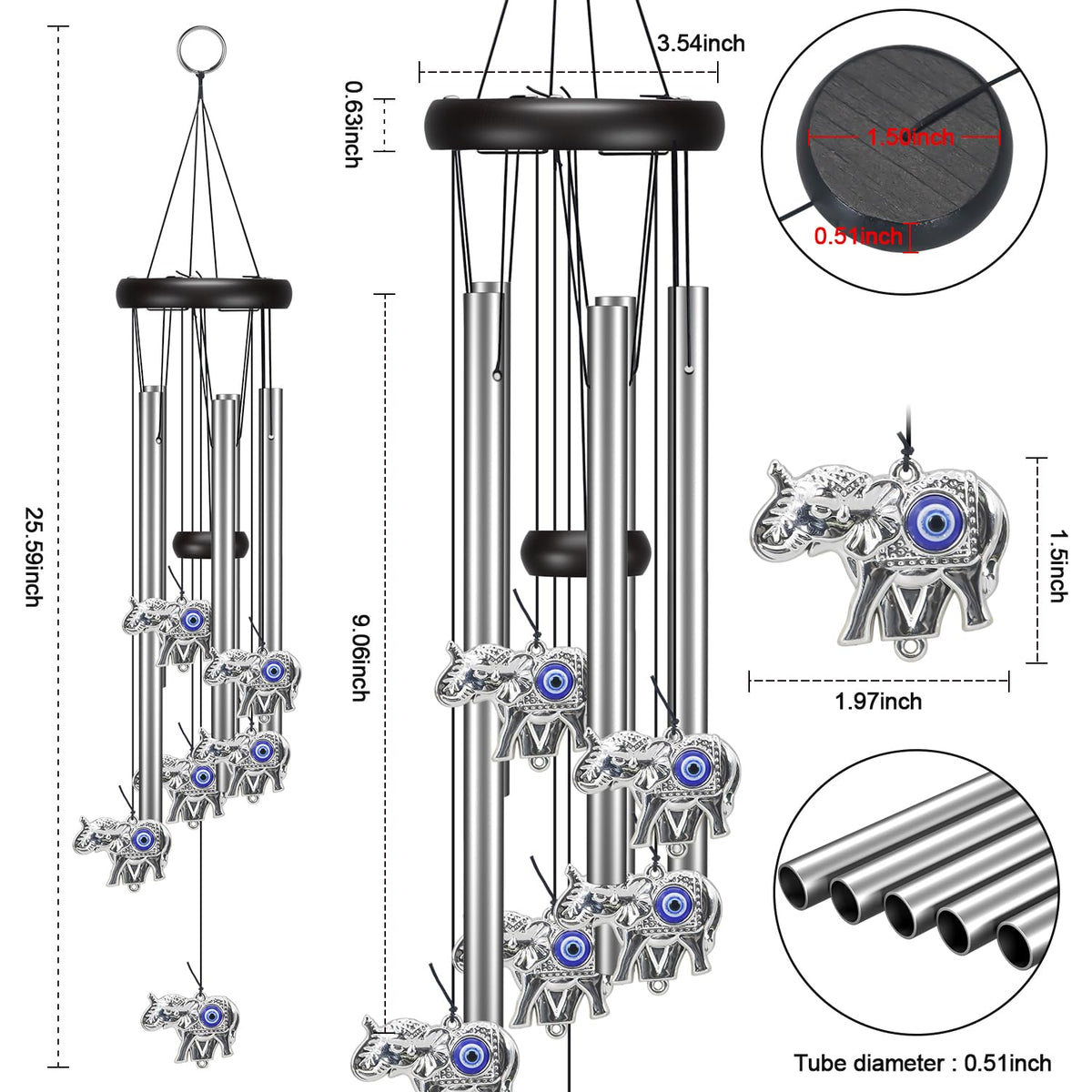 Virekm aluminum wood wind chime withstands weather while staying lightweight.