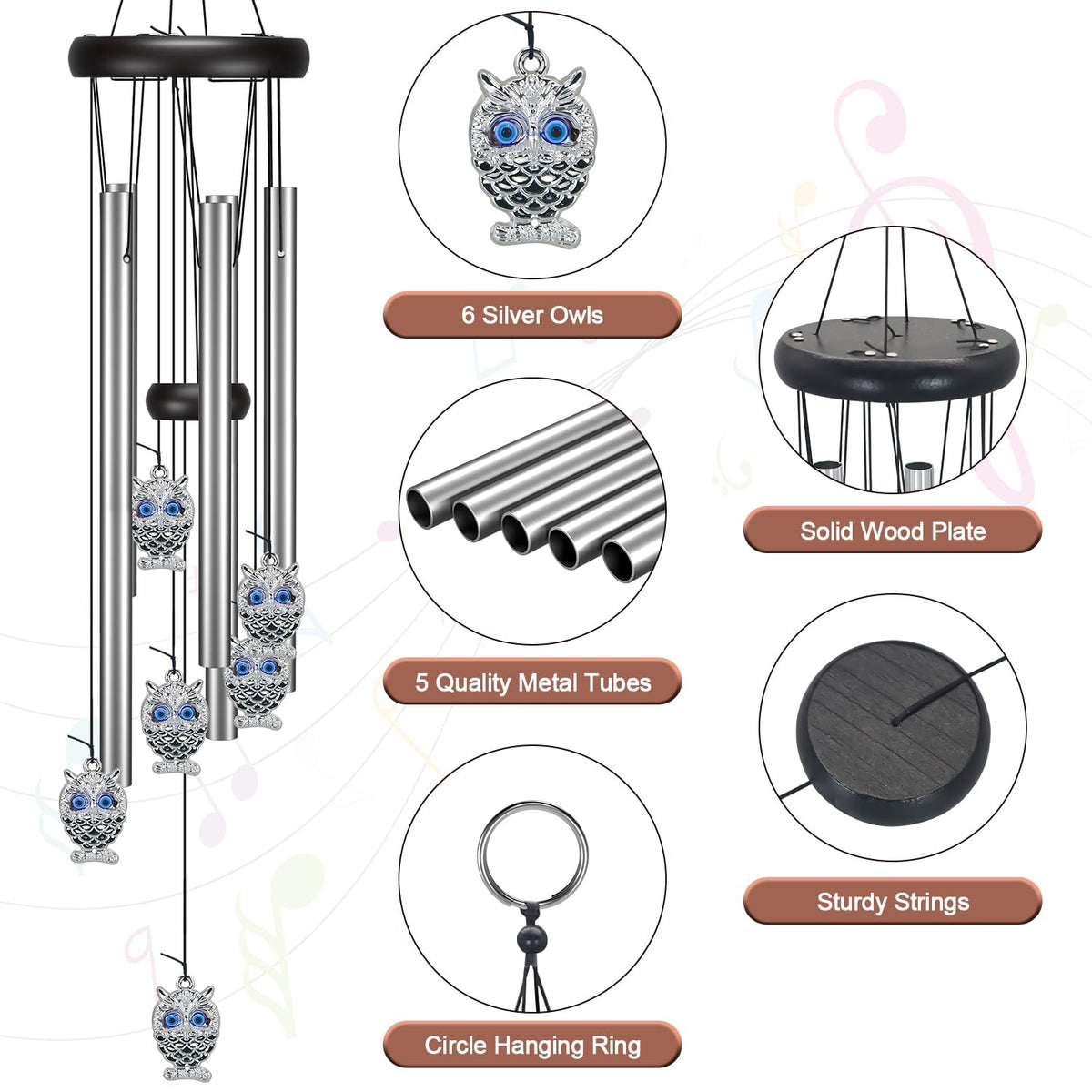 Virekm wind chime combines aluminum and wood for durable outdoor decor.