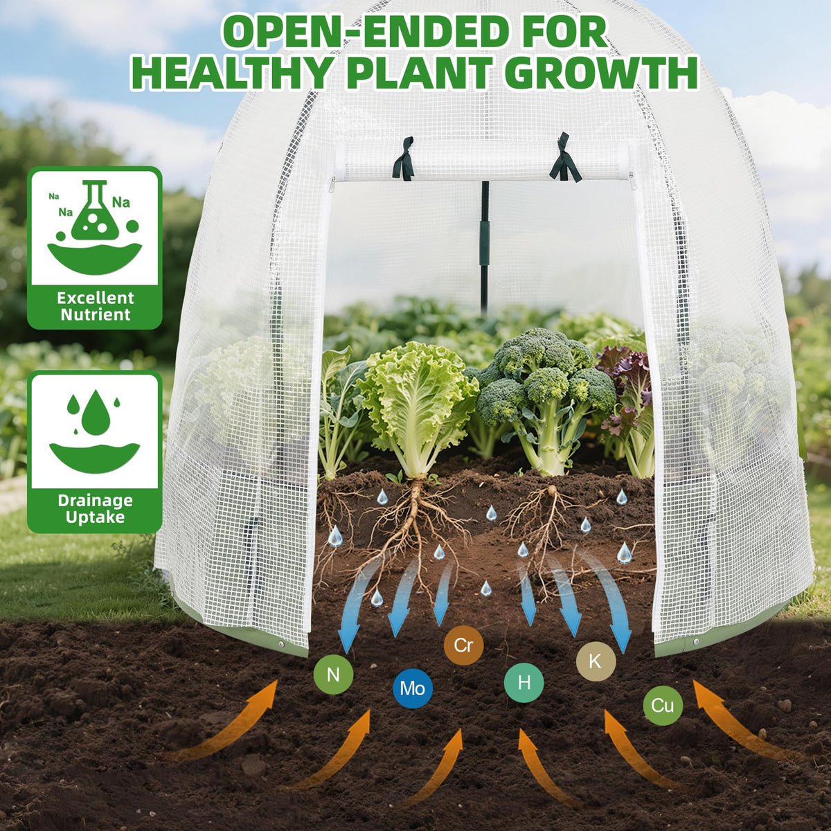 VIREO GARDEN double-zipper doors for easy watering and airflow control.