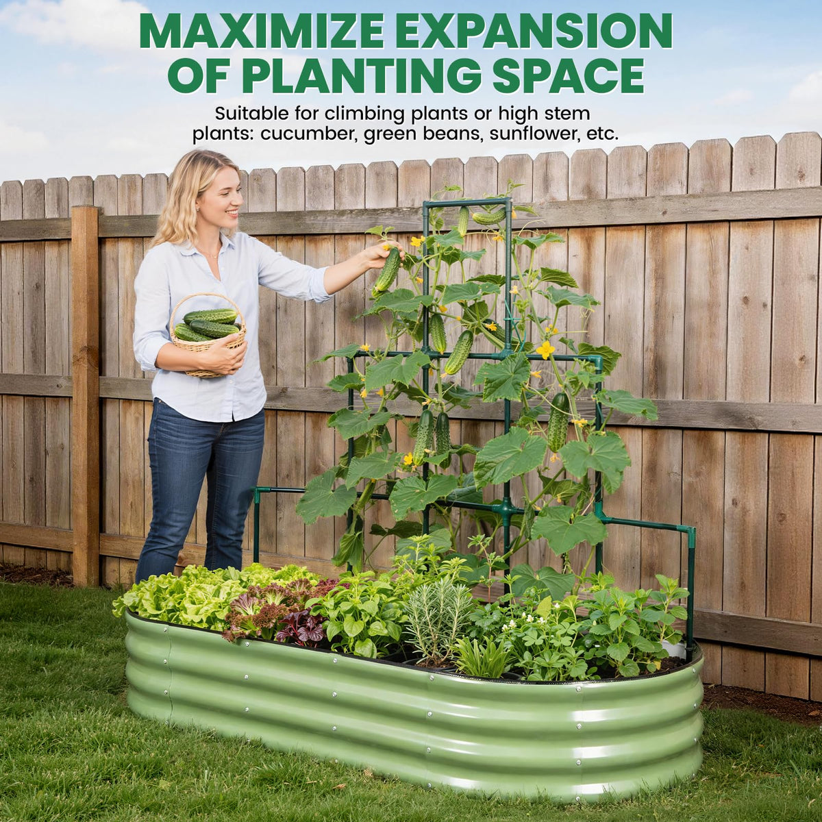 VIREO GARDEN heavy-duty galvanized steel frame withstands outdoor use.