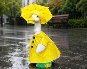 VireoSpire easy-on mechanism showing fast outfit application for goose statue.