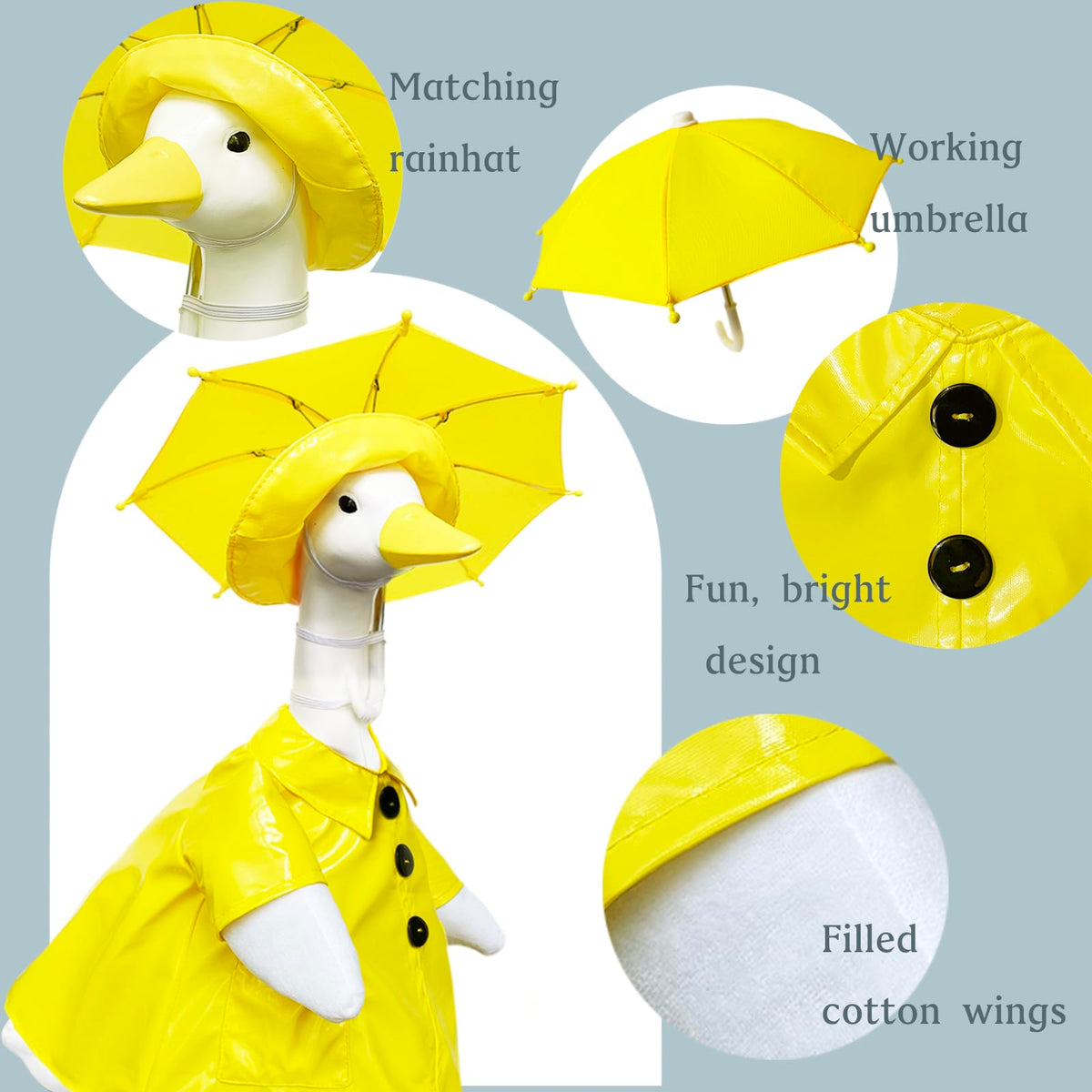 VireoSpire goose raincoat close-up showing vibrant color and waterproof fabric.