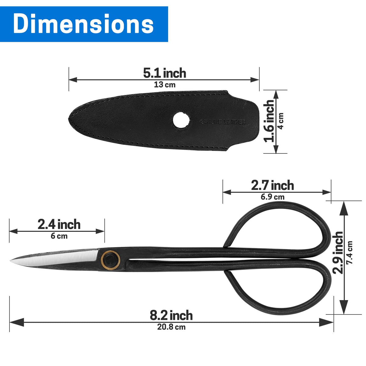 VISEMAN Bonsai Shears ergonomic handle side-view improves grip during trimming.