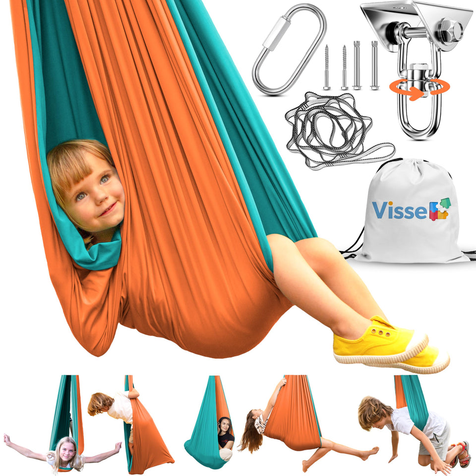 VISSE Sensory Swing cocoon embrace provides calming comfort for kids.