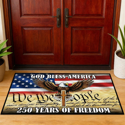 VISSTREE 250th Anniversary doormat front view with flag colors welcoming guests.