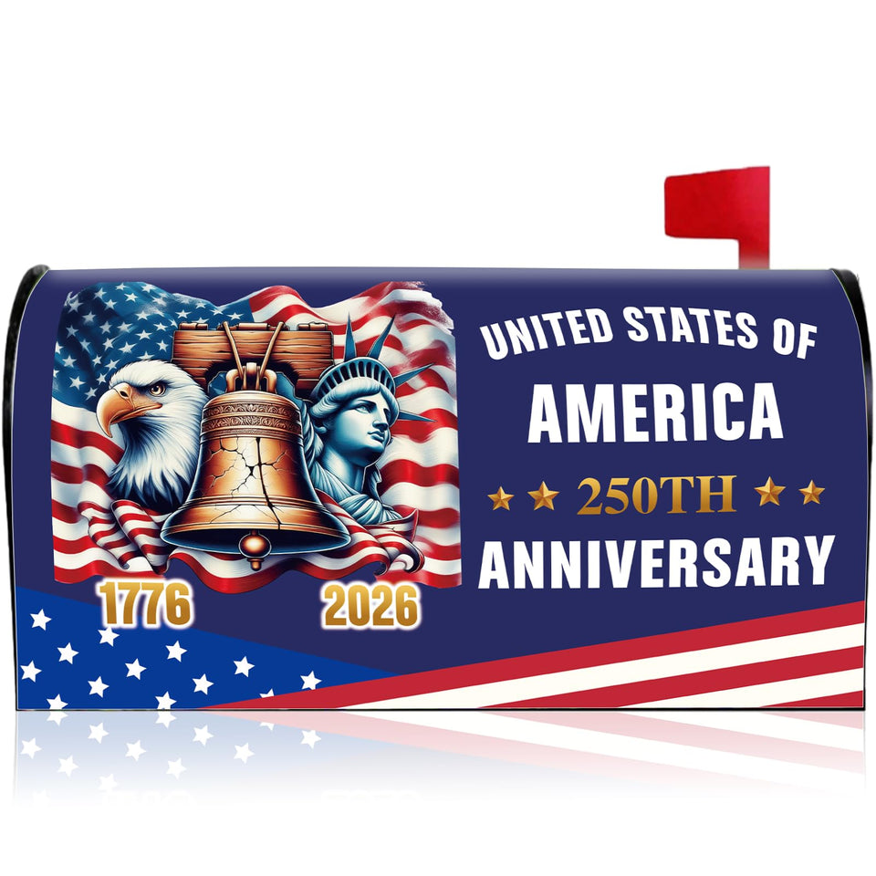 VISSTREE 250th anniversary mailbox cover with eagle and flag, durable magnetic outdoor decor.