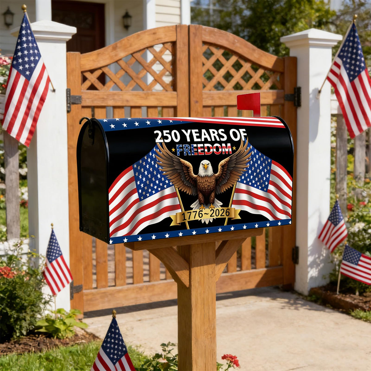 VISSTREE usa-flag-eagle-design mailbox cover highlights eagle and flag for festive curb appeal.