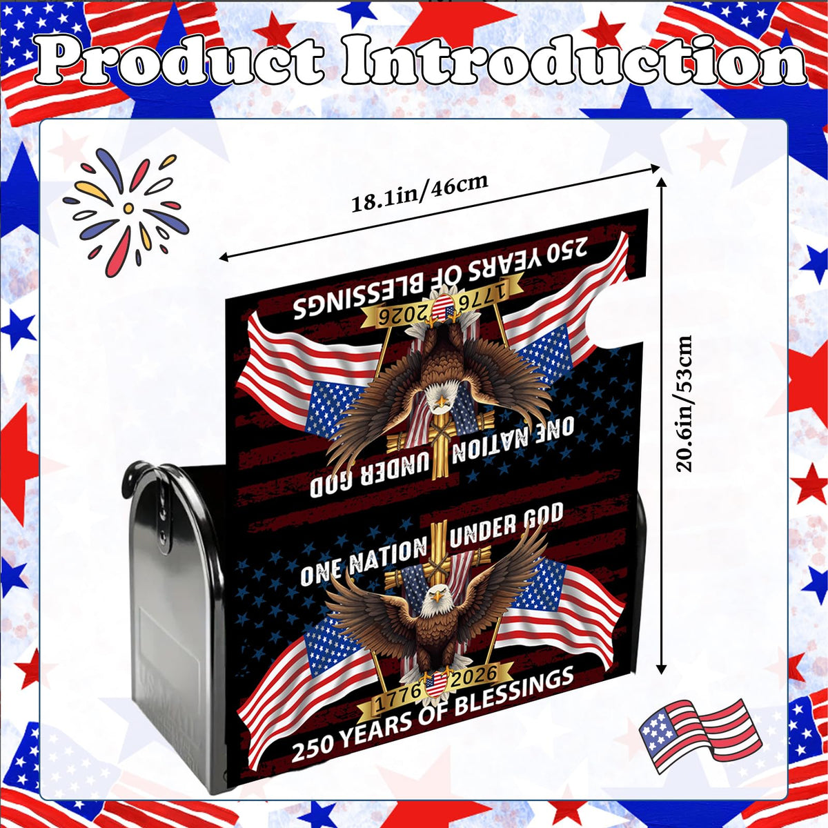 Visstree USA flag pattern mailbox cover enhances yard display.